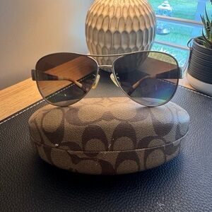 Coach Women's Aviator Sunglasses in Brown Gradient with Gold Frame